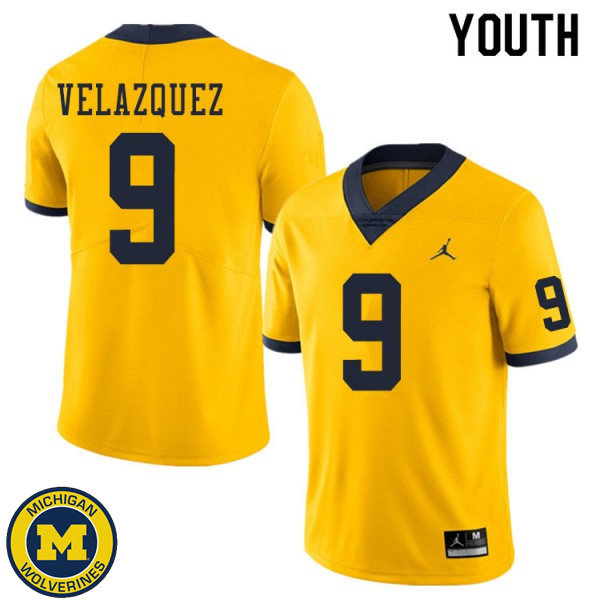 Youth University of Michigan #9 Joey Velazquez Yellow Embroidery Jersey